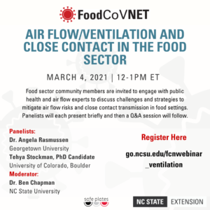 Cover photo for FoodCoVNET Webinar Series: Air Flow, Ventilation, and Close Contact