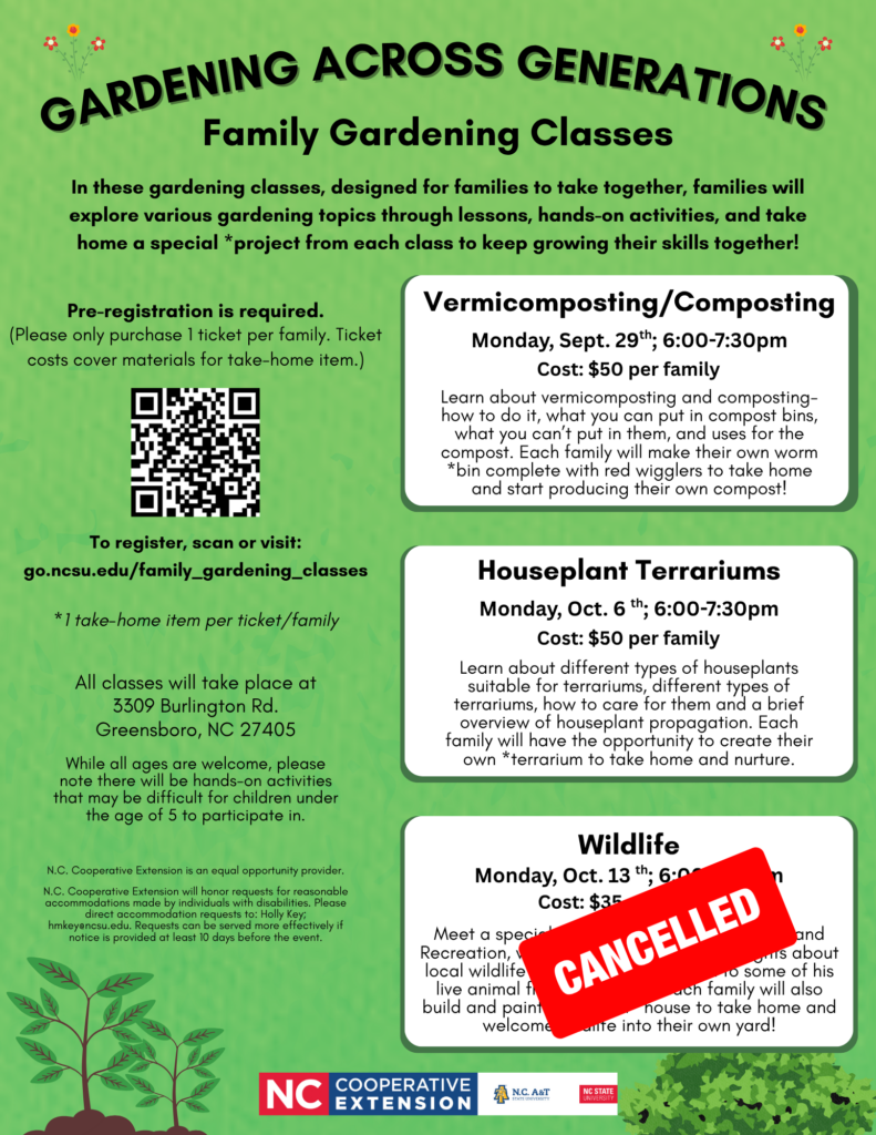 Flyer for Gardening Across Generations Family Gardening Classes
